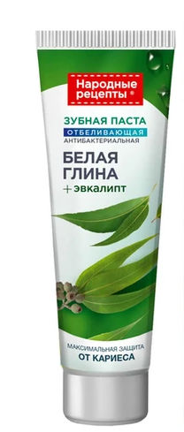pasta za izbeljivanje zuba „Narodni recepti“ bela glina + eukaliptus, 75 ml