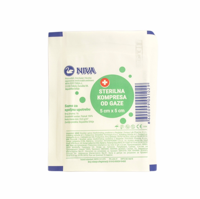 NIVA KOMPRESA 5cm x 5cm 16sl. sterilna pamuk 100% a100