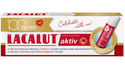 Lacalut Aktiv pasta, 75 ml + balzam za usne gratis