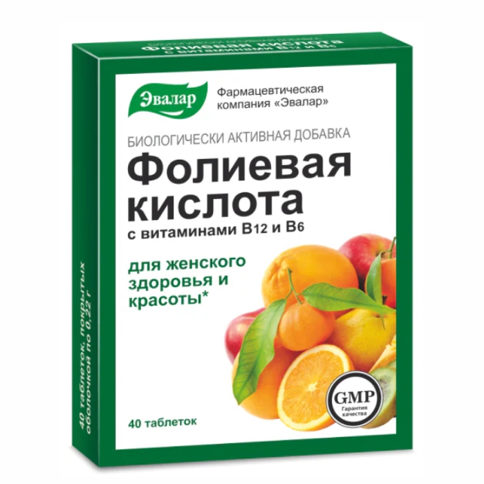 EVALAR FOLNA KISELINA SA VIT B12 I B6 40TBL