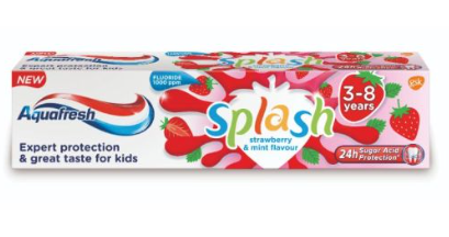 Aquafresh Kids splash jagoda menta 3-8, 50 ml
