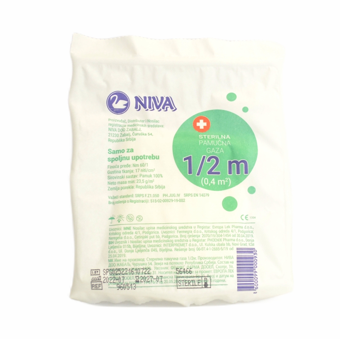 NIVA GAZA sterilna 1/2 x 80cm 100% pam. A10 PAK.