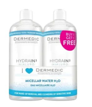 Dermedic Hydrain3 micelarna voda, 500 ml, 1 + 1 gratis