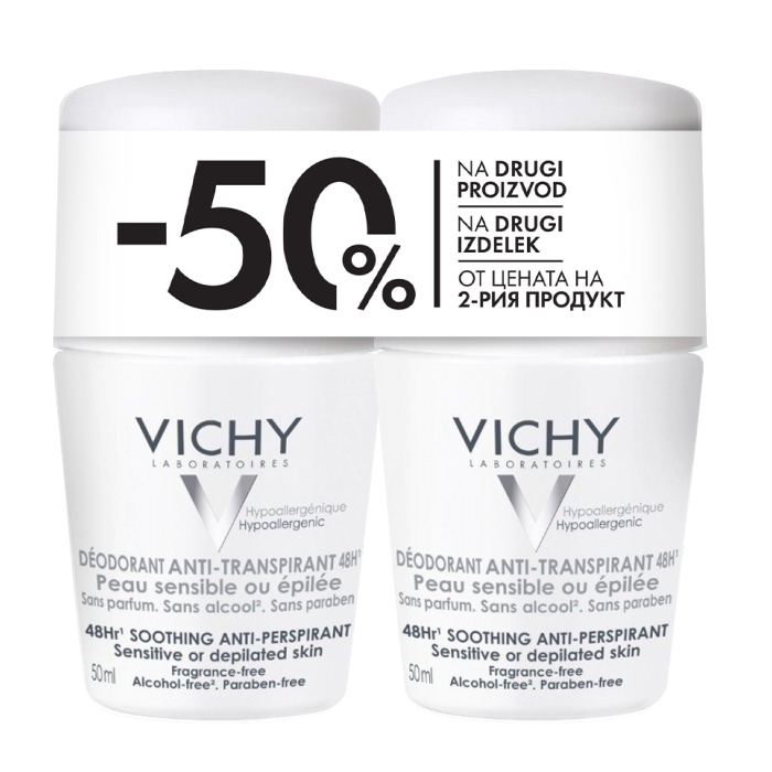 Vichy Deo Roll-on dezodorans za regulaciju znojenja do 48h za osetljivu i depiliranu kožu Promo